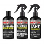 MERTOX ARAÇ ARABA OTOMOBİL OTO TEMİZLİK SETİ ÜRÜNLERİ CİLALI OTO ŞAMPUANI+MOTOR+JANT TEMİZLEYİCİ 3X500ML MALZEMELERİ - 1