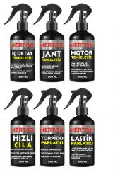 MERTOX ARAÇ ARABA OTOMOBİL OTO TEMİZLİK SETİ İÇ DETAY+JANT-MOTOR TEMİZLEYİCİ+HIZLI CİLA+TORPİDO+LASTİK PARLATICI 6X500ML - 1
