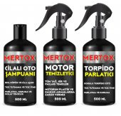 MERTOX ARAÇ ARABA OTOMOBİL OTO TEMİZLİK SETİ ÜRÜNLERİ CİLALI OTO ŞAMPUANI+MOTOR+TORPİDO PARLATICI 3X500ML MALZEMELERİ - 1