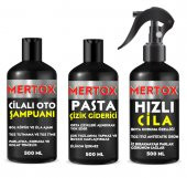 MERTOX ARAÇ ARABA OTOMOBİL OTO TEMİZLİK SETİ ÜRÜNLERİ CİLALI OTO ŞAMPUANI+İNCE PASTA+HIZLI CİLA 3X500ML MALZEMELERİ - 1