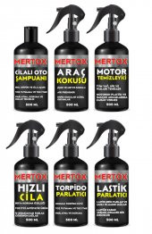 MERTOX ARAÇ ARABA OTOMOBİL OTO TEMİZLİK SETİ OTO ŞAMPUANI+ARAÇ KOKUSU+MOTOR+HIZLI CİLA+TORPİDO+LASTİK 6X500ML - 1
