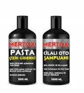 MERTOX ARAÇ ARABA OTOMOBİL OTO TEMİZLİK SETİ ÜRÜNLERİ-CİLALI OTO ŞAMPUANI+İNCE ÇİZİK GİDERİCİ PASTA 2X500ML MALZEMELERİ - 1