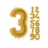 Rakam Folyo Balon Metalik Altın 3 Yaş Folyo Balon Metalik - 3 Yaş Balonu 100 cm - 1
