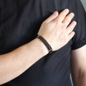 Nipora Hasır Tasarım Kuka İşlemeli Kahverengi Çelik-Deri Kombinli Erkek Bileklik - 3