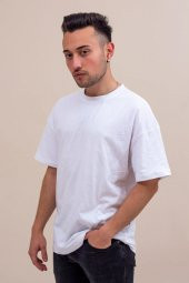 Beyaz Basic Düz Baskısız Pamuklu Oversize Tişört 22ETSHOVRS - 1