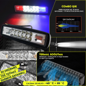 NKT GROUP 10 Led 18 W 3 Modlu Kırmızı Mavi Beyaz Flashlı Gündüz Ledi Off Road Far Çalışma Lambası Sis Lambası - 2