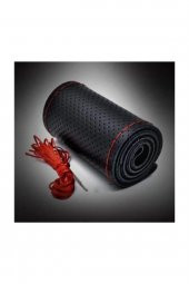 Siyah Kırmızı Dikiş Direksiyon Kılıfı Deri Dikişli Direksiyon Kılıf Kokusuz Kılıf - 1