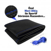 Direksiyon Kılıfı Deri Dikişli Yumuşak Kokusuz Dikmeli Noktalı - Mavi - 4