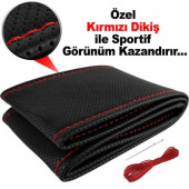 Fox Deri Direksiyon Kılıfı Sarmalı Dikmeli KIRMIZI DİKİŞLİ KOKUSUZ - 1