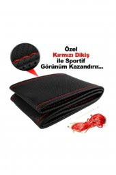 Deri Direksiyon Kılıfı Sarmalı Dikmeli Kırmızı Dikişli Kokusuz - 4