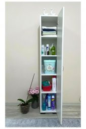 Tek Kapaklı 5 Raflı Çok Amaçlı Banyo Mutfak Kiler Dolabı Beyaz Erzak Dolabı - 2