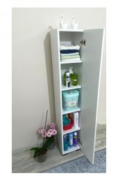 Tek Kapaklı 5 Raflı Çok Amaçlı Banyo Mutfak Kiler Dolabı Beyaz Erzak Dolabı - 4
