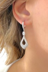 925 Gümüş Pırlanta Modeli Su Damla Üst Kalite Küpe - 1