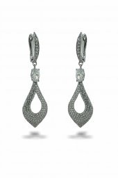 925 Gümüş Pırlanta Modeli Su Damla Üst Kalite Küpe - 2