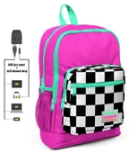 Coral High Pembe Damalı İlkokul Sırt Çantası ve Kalemlik Seti - Kız Çocuk - USB Soketli - 2