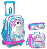 Coral High Mavi Unicorn Kız Çocuk Çekçek Çanta Seti - Işıklı Tekerlekler - 1