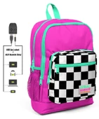 Coral High Pembe Damalı İlkokul ve Günlük Sırt Çantası - Kız Çocuk - USB ve AUX Soketli thumbnail 1