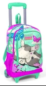 Coral High Pembe-Yeşil Sevimli Kedi Baskılı Işıklı Tekerlekli Çekçek Okul Çantası - Kız Çocuk - 1