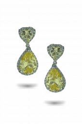 925 Gümüş Vip İtalyan Damla Sarı Topaz Üst Kalite Küpe - 1