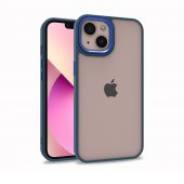 KNY Apple İphone 13 Kılıf Silikon Kenarlı Renkli Flora Kapak Lacivert - 1
