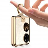 KNY Huawei P50 Pocket Kılıf Renkli Kenarlı Yüzüklü Kıpta Kapak Gri - 3