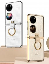 KNY Huawei P50 Pocket Kılıf Renkli Kenarlı Yüzüklü Kıpta Kapak Gri - 4