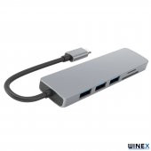 Winex 6in1 Type-C to 4K HDMI+Sd Kart+3xUsbA 3.0 Hub Port Adaptör - 3