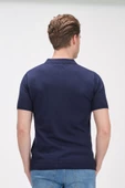 Erkek Fermuarlı Polo Yaka Pamuklu Kısa Kollu Basic Triko T-Shirt - 12