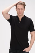 Erkek Fermuarlı Polo Yaka Pamuklu Kısa Kollu Basic Triko T-Shirt - 5
