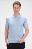 Erkek Fermuarlı Polo Yaka Pamuklu Kısa Kollu Basic Triko T-Shirt - 1