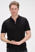 Erkek Fermuarlı Polo Yaka Pamuklu Kısa Kollu Basic Triko T-Shirt - 6