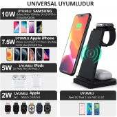 Fuchsia YM-UD21 3in1 Kablosuz Masaüstü Şarj Standı Portable 15W - 5