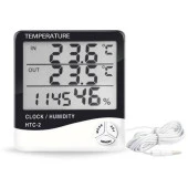 HTC-2 Dijital Termometre Higrometre Hava İstasyonu Sıcaklık Nem Ölçer LCD Saat - 1