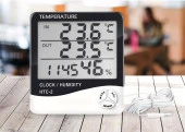 HTC-2 Dijital Termometre Higrometre Hava İstasyonu Sıcaklık Nem Ölçer LCD Saat - 3