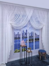 Desenli Kruvaze Tül Perde - Beyaz - Kırışmaz/Ütü İstemez  400 cm En- 250 cm Boy - 4