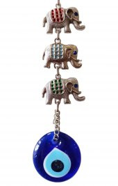 Nazar Boncuklu Mineli Gümüş Kaplama Üçlü Fil Duvar Süsü thumbnail 2