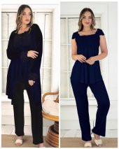 Duchesse 32001 Lacivert Hamile Lohusa 3 Lü Pijama Sabahlık Tk thumbnail 4