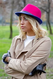 Kadın Çift Renk Kaşe Fötr Şapka Fuşya 4792 - 2