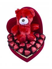 Sevgililer Günü Ayıcıklı Kadife Kutu Kalp Çikolata - 1