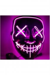 Hallowen Led Işıklı Neon Maske 3 Modlu Parti Eğlence Maskesi Mor - 1
