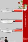 Lazbisa Red Craft Serisi Mutfak Bıçak Seti Et Ekmek Şef Sebze Börek Bıçağı 3 Lü Set (MFT-8476) thumbnail 2