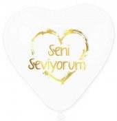 BALON SENİ SEVİYORUM KALP ŞEFFAF ALTIN 100 ADET - 1