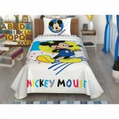 Taç Lisanslı Disney Mickey Colour  100 Pamuk Tek Kişilik Pike Takımı 100x200 cm Çarşaflı - 1