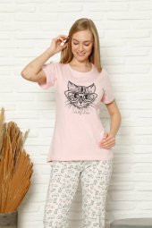 Moda Twins Kadın 100 Pamuk Penye Kısa Kol Pijama Takım 3440 - 1
