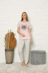 Moda Twins Kadın 100 Pamuk Penye Kısa Kol Pijama Takım 3440 - 2