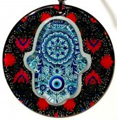 Mavi Nazar Boncuklu Kırmızı Ve Mavi Renkli Fatma Ana Bereket Eli Füzyon Cam Duvar Süsü thumbnail 2