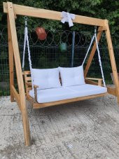 Berzz Buğlem Wooden KURDALE SALINCAK Bahçe Teras Balkon 140 CM İstenilen renkte minder - 1