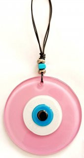 Pembe Renk Cam Nazar Boncuklu El Yapımı Özel Tasarım Duvar Süsü Hediyelik Eşya thumbnail 1