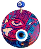 12 Santimetre Füzyon Cam El İşçiliği İle Üretilmiş Nazar Boncuklu Duvar Süsü thumbnail 2