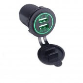12-32V Arası Çalışan Araç içi çift portlu Usb Şarj Yeşil Renk - 1